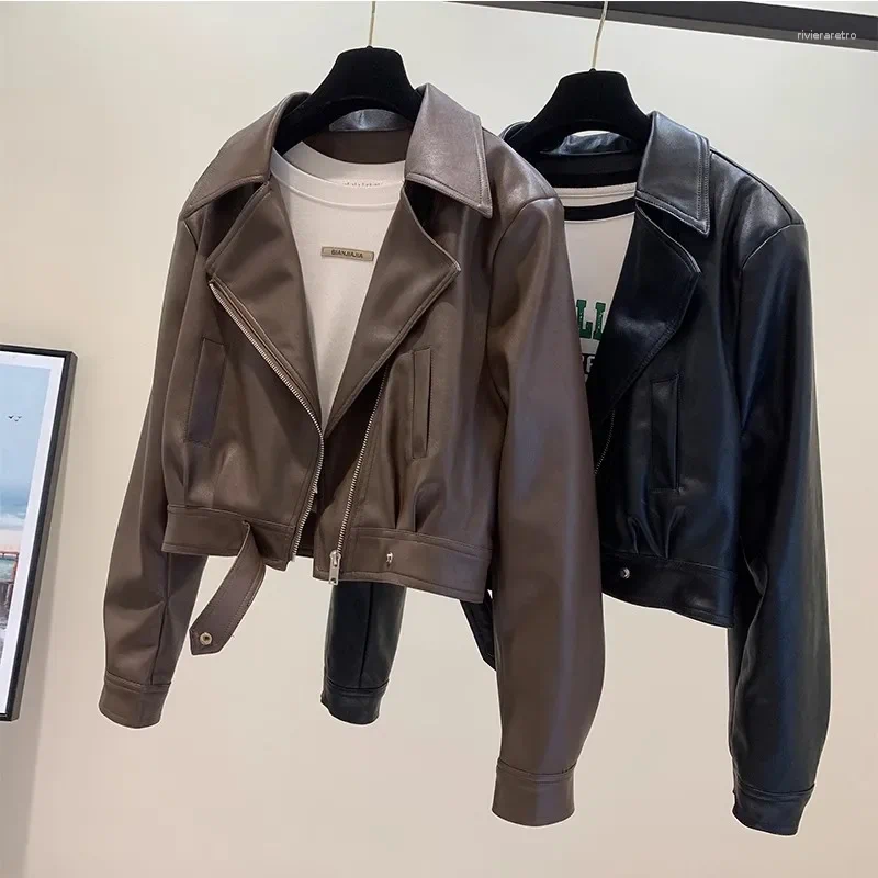 Women's Jackets Fashionable Slimming Leather Jacket For Women Spring Autumn Elegant Lapel Petite PU Versatile Vest Cropped Short Coat
