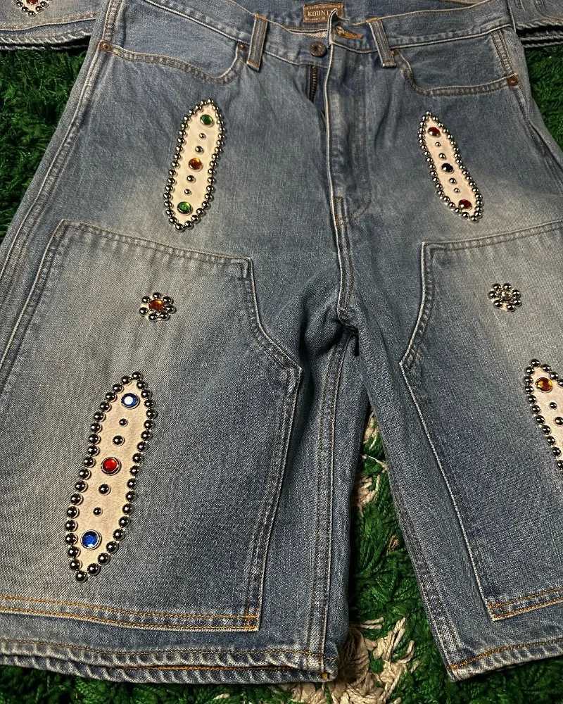 Streetwear New Fashion Blue Washed Diamond Baggy Denim Shorts Women Y2K Harajuku Vintage Hip Hop Popular Casual Joker ShortsT250305