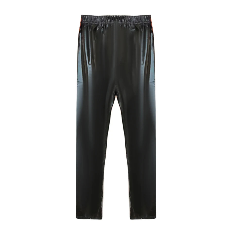 Mens PU leather pants wet appearance slim pockets club clothing stage display stretch latex gloss tight 250304