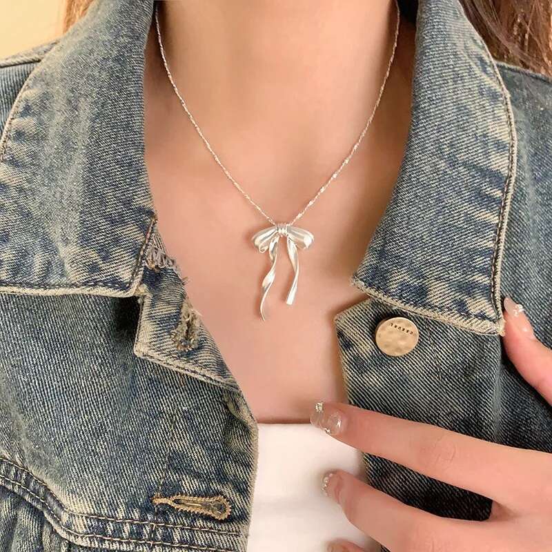 Exquisite Clavicle Elegant Scrub Bow Pendant Necklace For Women Girls Temperament Collar Chain Korean Student