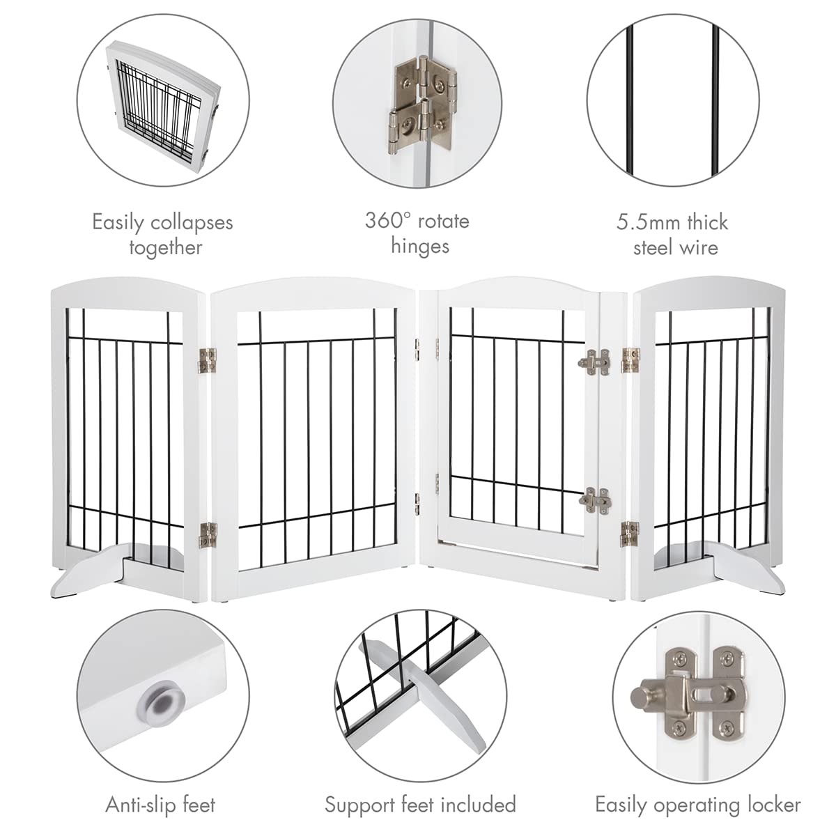 Foldable Small White Canine Access Control - Durable Freestanding Pet Doors for Indoors with Easy Assembly