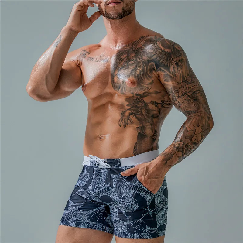 Summer Mens Beach Swimming Trunks Drawstring Elastic Waist Swimsuit Shorts Man Plus Size Quick Drying Swimwear Z260314
