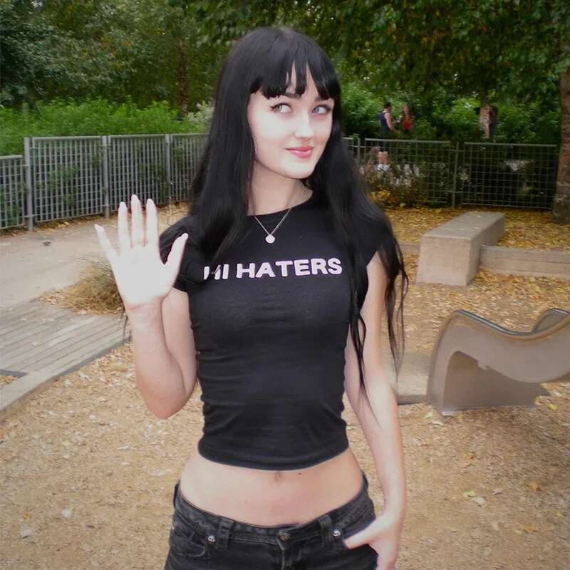 Gothic T-shirt with Hi Haters letters, sexy High Street T-shirts, Harajuku short top, high moulding, grunge, skinny, fresh, Y-Y2k