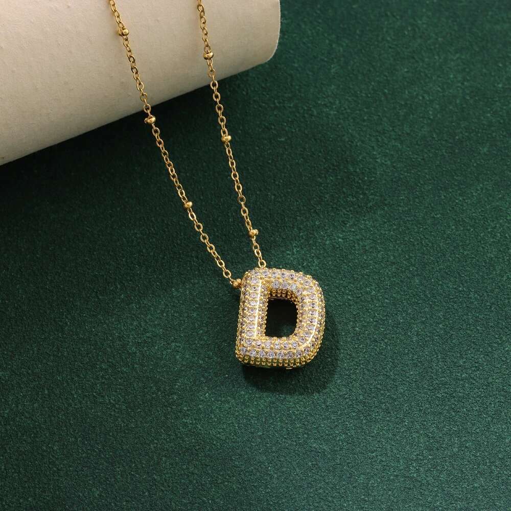 New Zircon Crystal 26 English Letters Stainless Steel Necklaces For Women Trendy Female Choker Chain Jewelry Wholesale