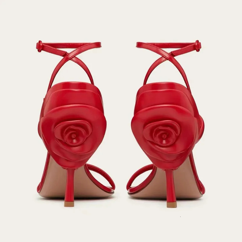 Summer Fashion Flower Decor High Qualtiy Leather Women Gladiator Sandals Shoes Sexy Narrow Band Thin High heels Party Shoes 250228