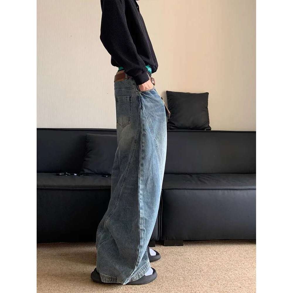 American Retro Washed Loose Straight Jeans Trendy Brand Banana Men Wide Leg Mop Pants