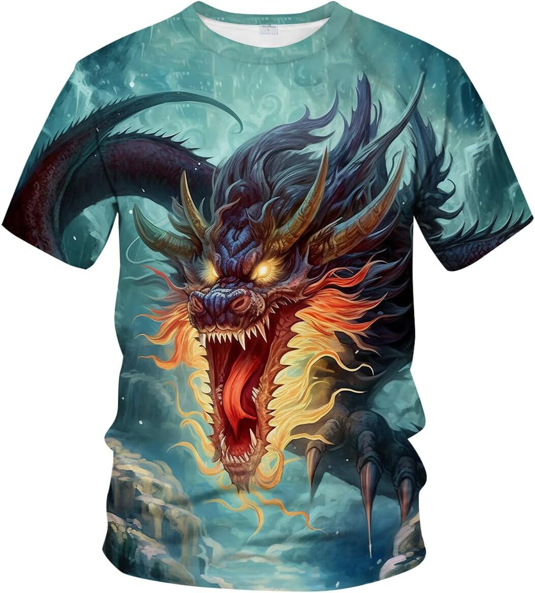 Mens T shirt Mythology Chinese Dragon T-Shirt Funny Anime Graphic Tee Shirt tee Casual tops summer clothes Cool animal patterns