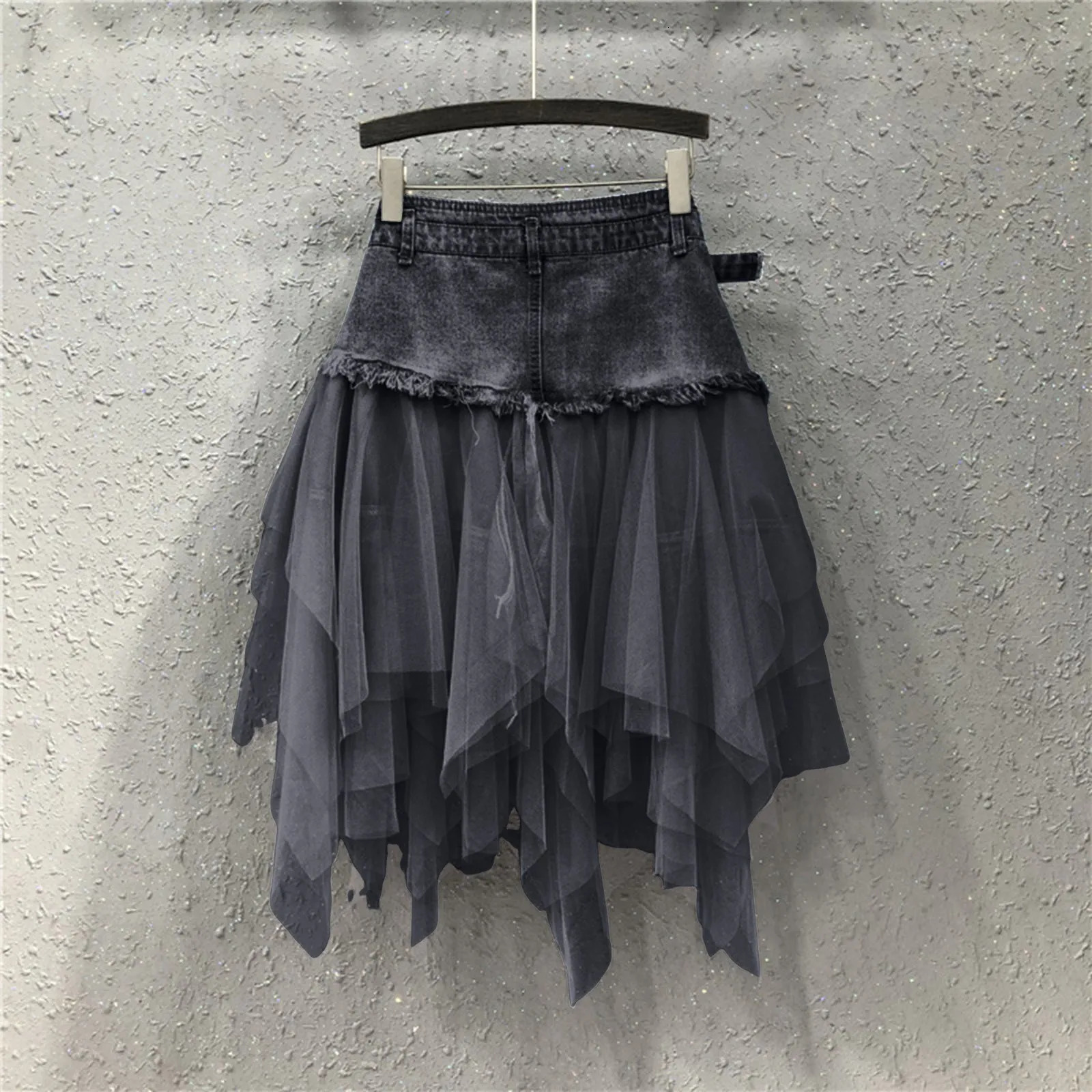 Punk womens denim ski net patch Jean Skirt Y2K high waist A-line asymmetrical chiffon skiing pleated Gothic fashion Faldas 250228
