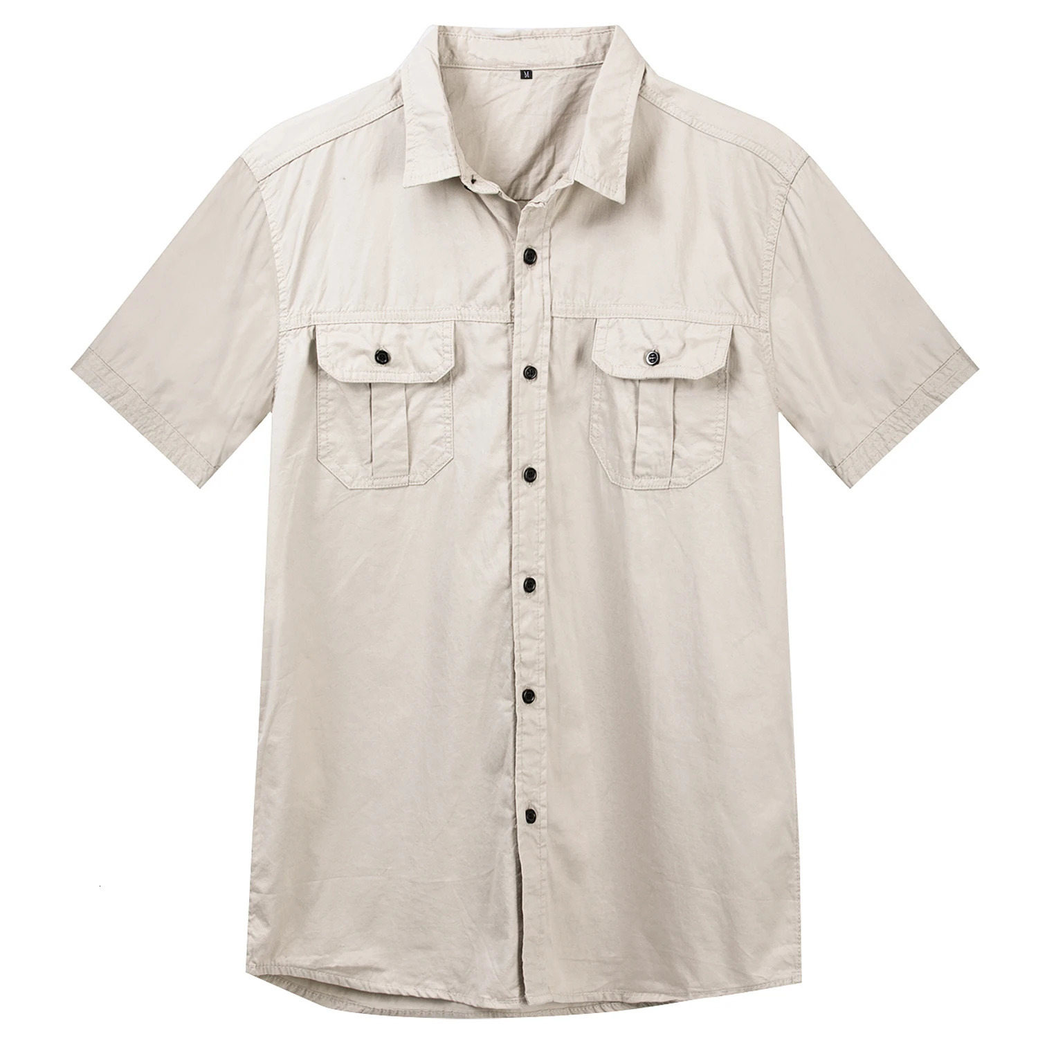 2024 Summer Fashion Men Short Sleeve Solid Color Safari Shirt Casual Cargo Work 100 Cotton Pocket Shirts Male Plain Tops 250227