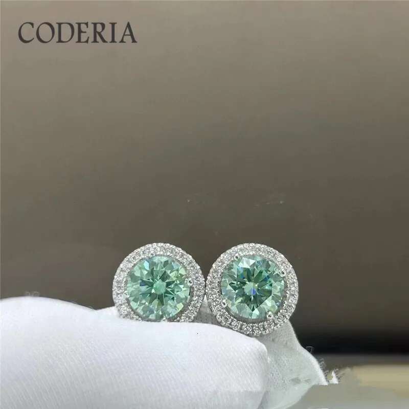 1-2 CT Blue Green Moissanite Stud for Men & Women S Sier Gold Plated Earrings Pass Dia Test GRA Jewelry