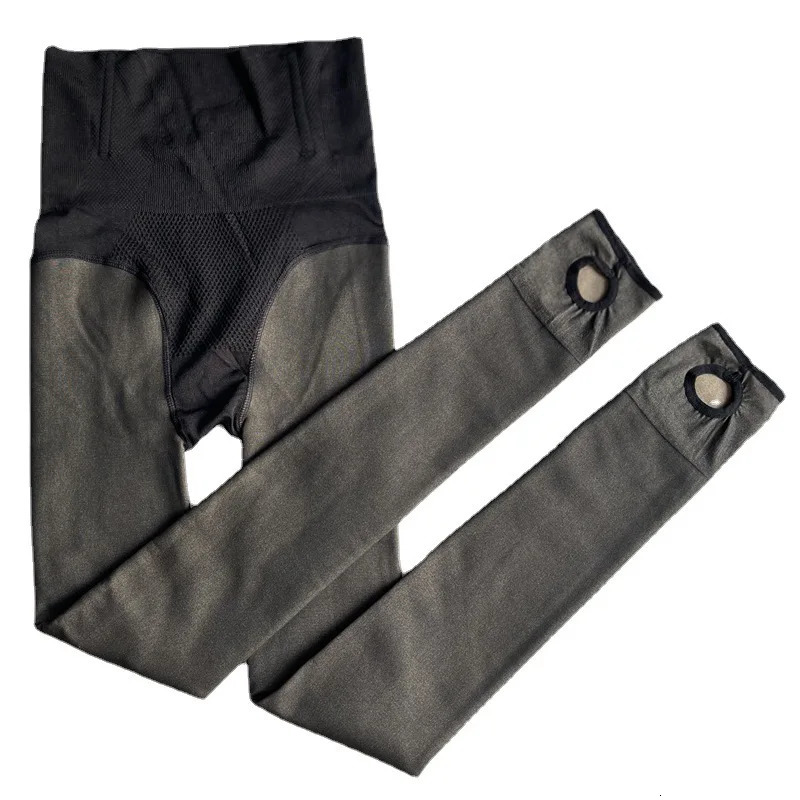Seller on Douyin Fishbone High Waist Shaping Leggings Sexy Stewardess Gray Stepon plus Velvet Thickened Black Silk 250304