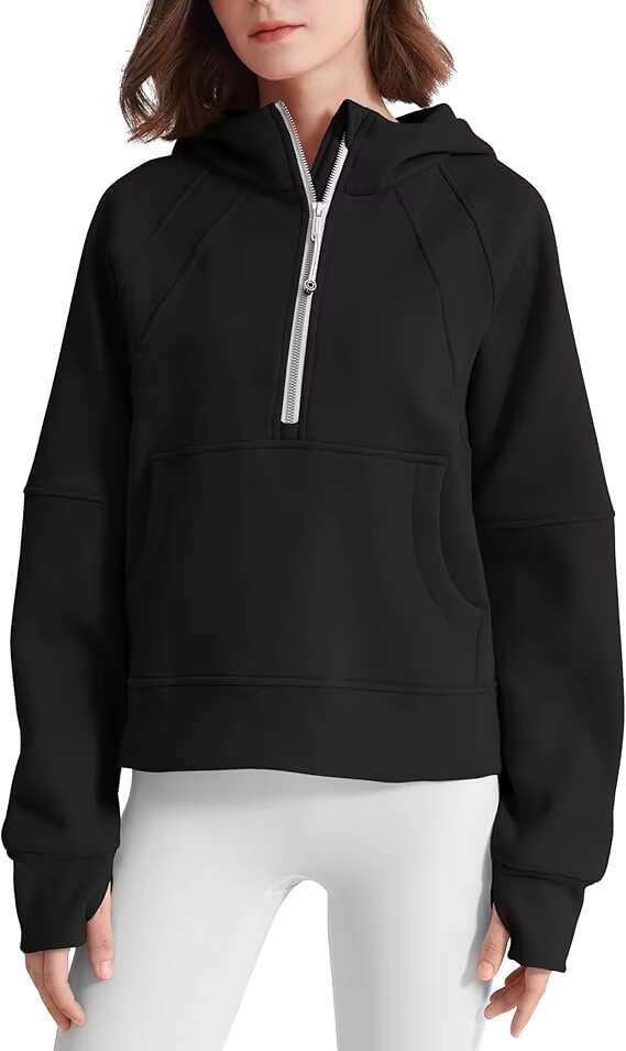 Custom Support Women's Hoodie Fleece Ed Half Zip Pullover Cotton Winter Warm Sweatshirt With Thumbhole Pocket