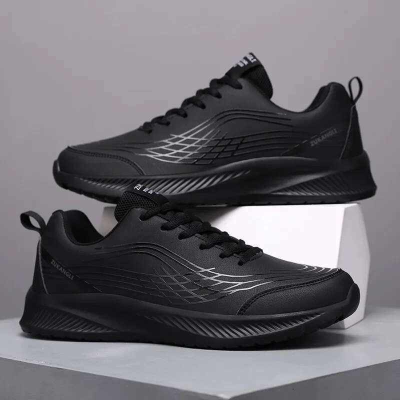 Running Men Big Size Casual Outdoor Flat Comfortable Walking Leather Tennis Shoes Lace-up Cheap Sneakers Man