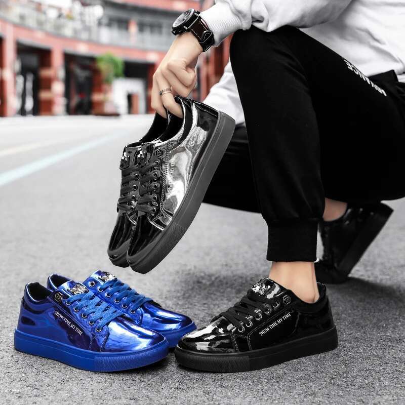 Hot Sale Casual Men's Blue Mirror Glitter Sneakers Flat Streetwear Hip Hop Men Designer Shoes chaussure homme