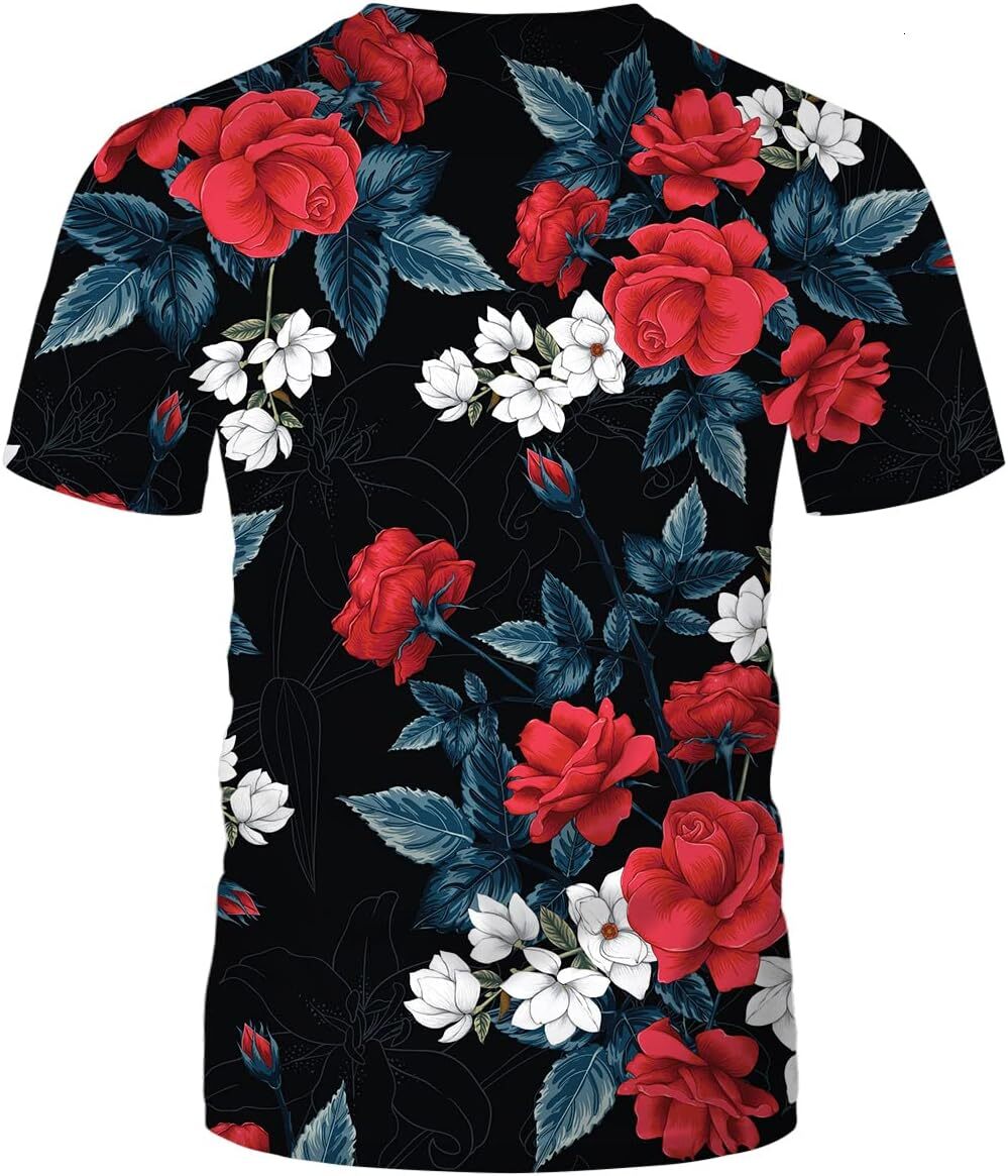 Mens T shirt 3D Rose Casual T-Shirt Floral Flower Pattern Novelty Tshirts for Mens Womens tee Casual tops summer clothes