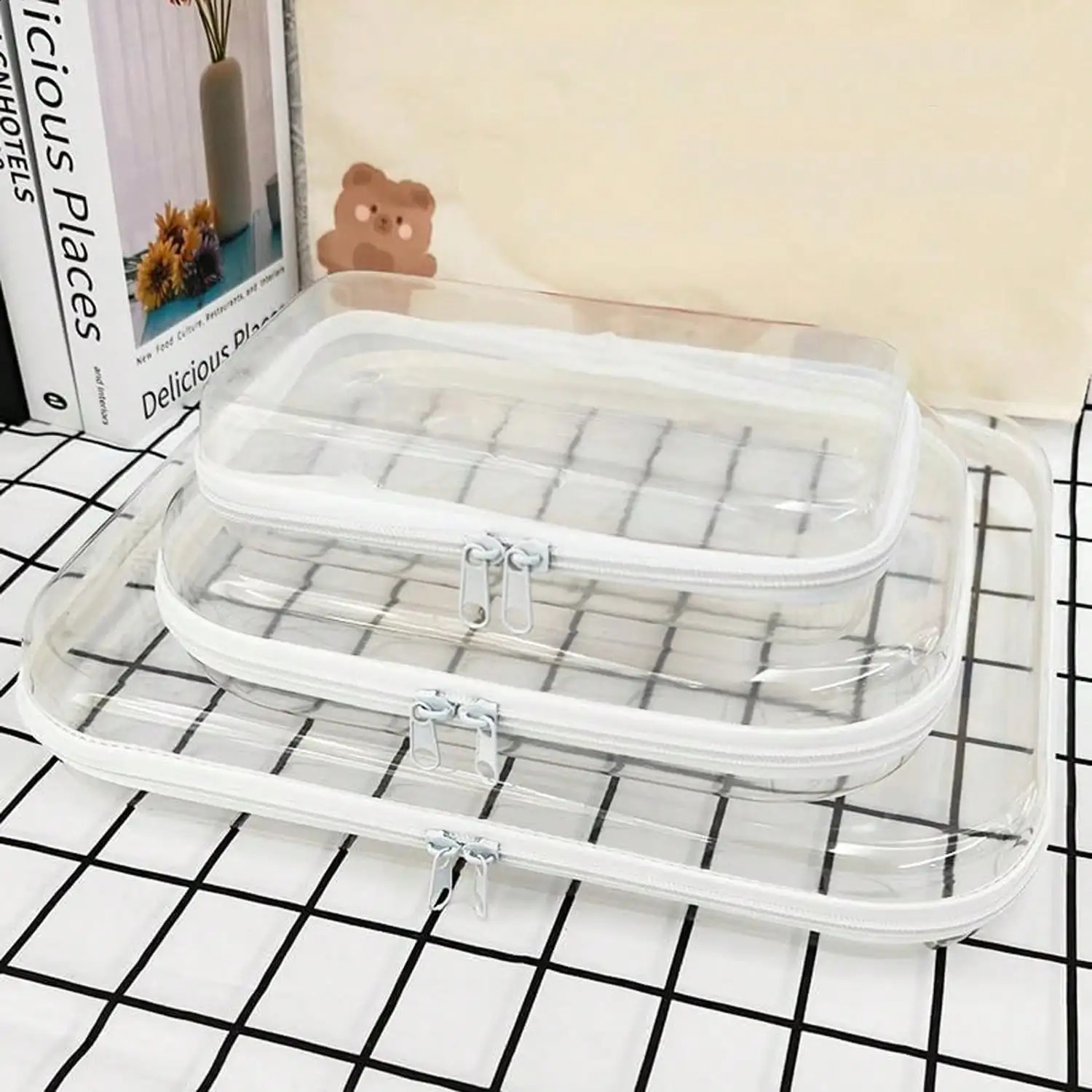 Ship from US Transparent toilet bag waterproof zipper storage multipurpose cosmetic set suitable for travel 250305FBB