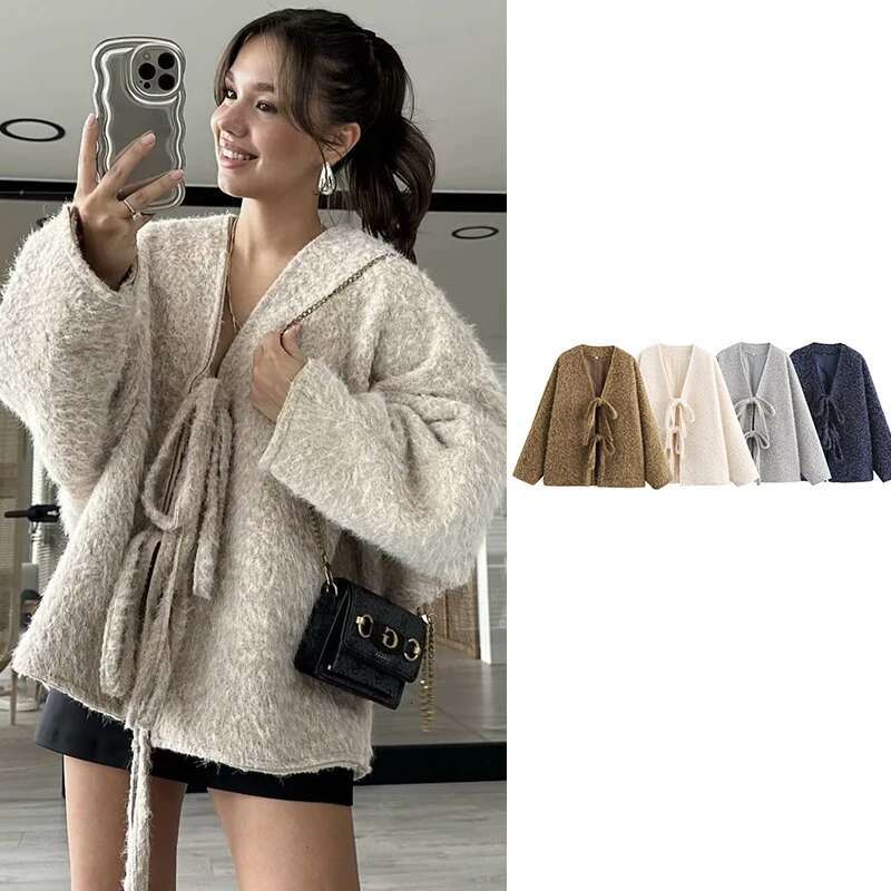 TRAF 2024 New Autumn Coat Chic Loose Warm Elegant Women's Jackets Street Fashion Young Holiday Comfort Jacket
