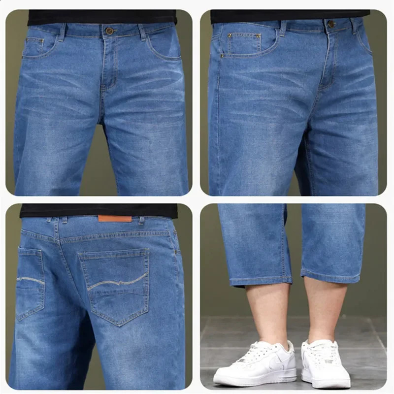 Loose Large Size Jeans Long Shorts for Men High Waist Plus 40 42 44 48 Summer Denim Knee Length Cropped Male Dad Trousers 250304