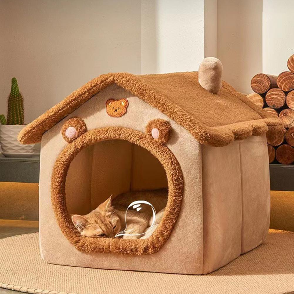 Cartoon Bear Dog House Cozy Cartoon Bear Pet Bed Cave with Removable Cushion Pillow for Indoor Cats Dogs Winter Warm for Kittens