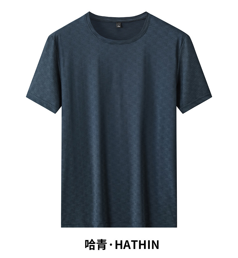 Summer bamboo elastic ice silk quick drying T-shirt for men's spring and summer loose sports short sleeved top, fitness running semi breathable t