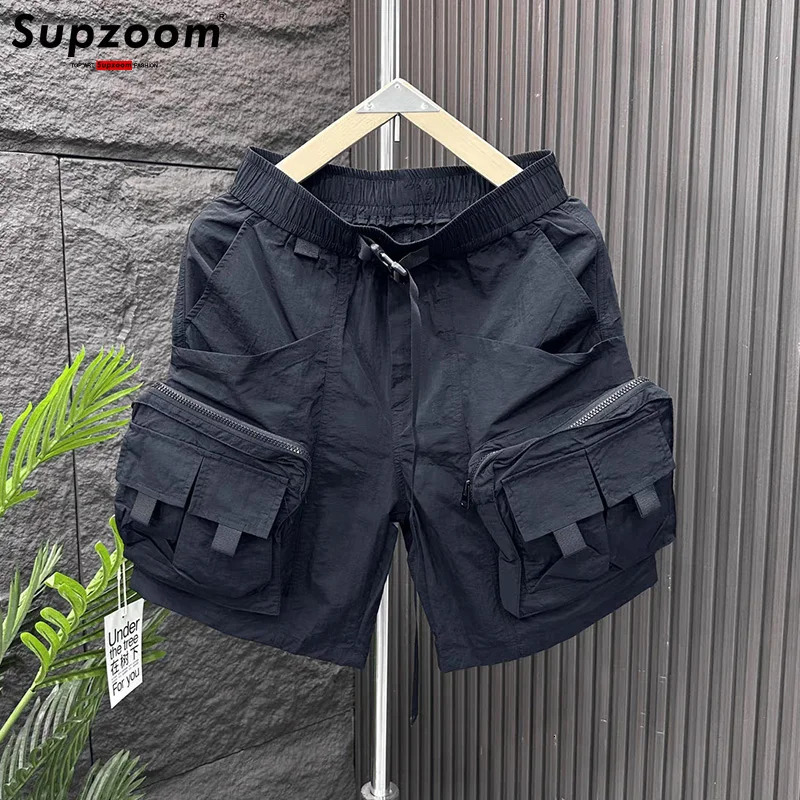 Supzoom Arrival Top Fashion Summer Loose Casual Belt High Street Trendy grid Stitching Pocket Personalized Shorts Men 250304