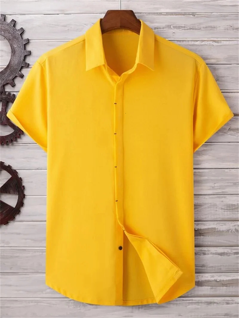 Summer Mens Solid Color Shirt Simple Breathable Top Hawaiian Outdoor Loose Cool Comfortable Clothing 250227