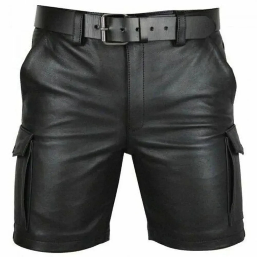 Solid Color PU Leather Pants Casual Mens Short Summer Fashion Trend Club Punk Style Shorts for Men 250304
