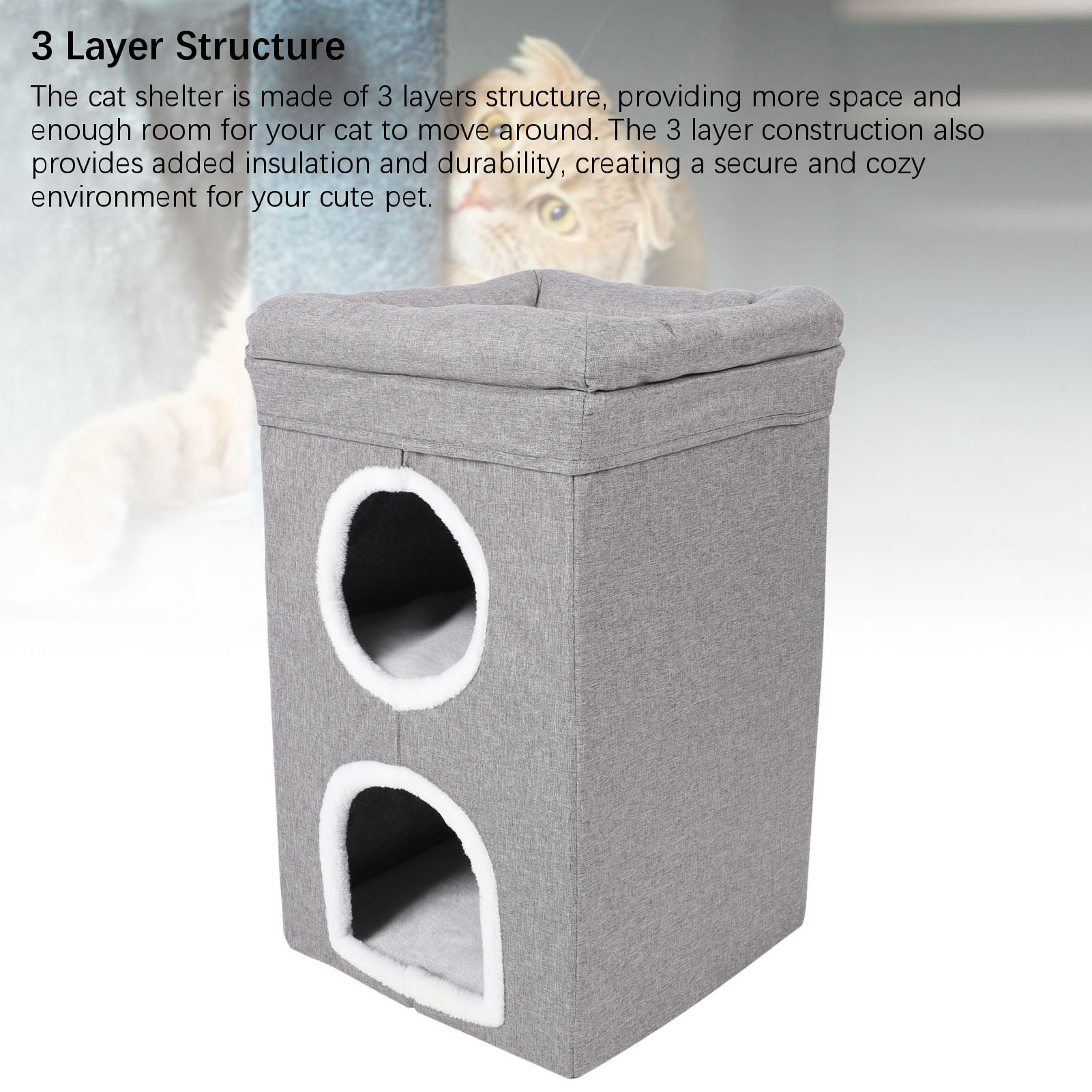 Foldable Cat House Indoor Cat House Winter Warm Cat House 3 Tier Pet Cave Foldable Cat Bed for Indoor Home Indoor Cat Shelter