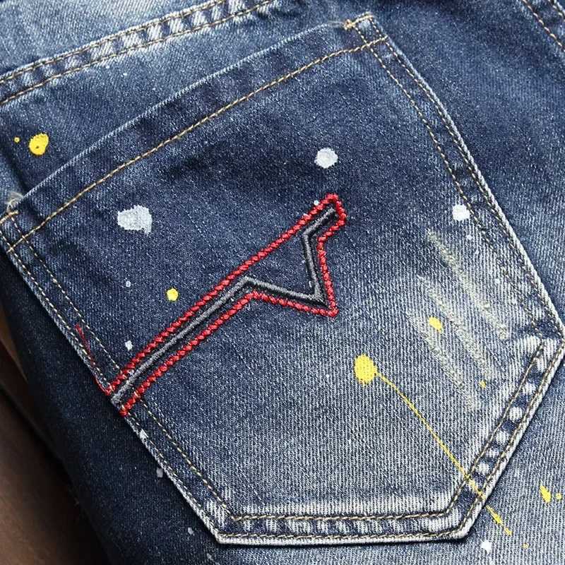 Summer Five Points Pants Denim Shorts Mens Fashion Scratch ripped Beggar Jeans Short Personality PaintT250305