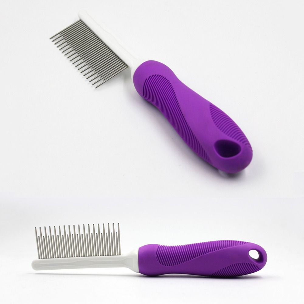 Long & Short Teeth Pet Dematting Hair Rake Reduce Loose Hair Stainless Steel Small Pet Hair Brush Anti-slip Easy Grip Handle