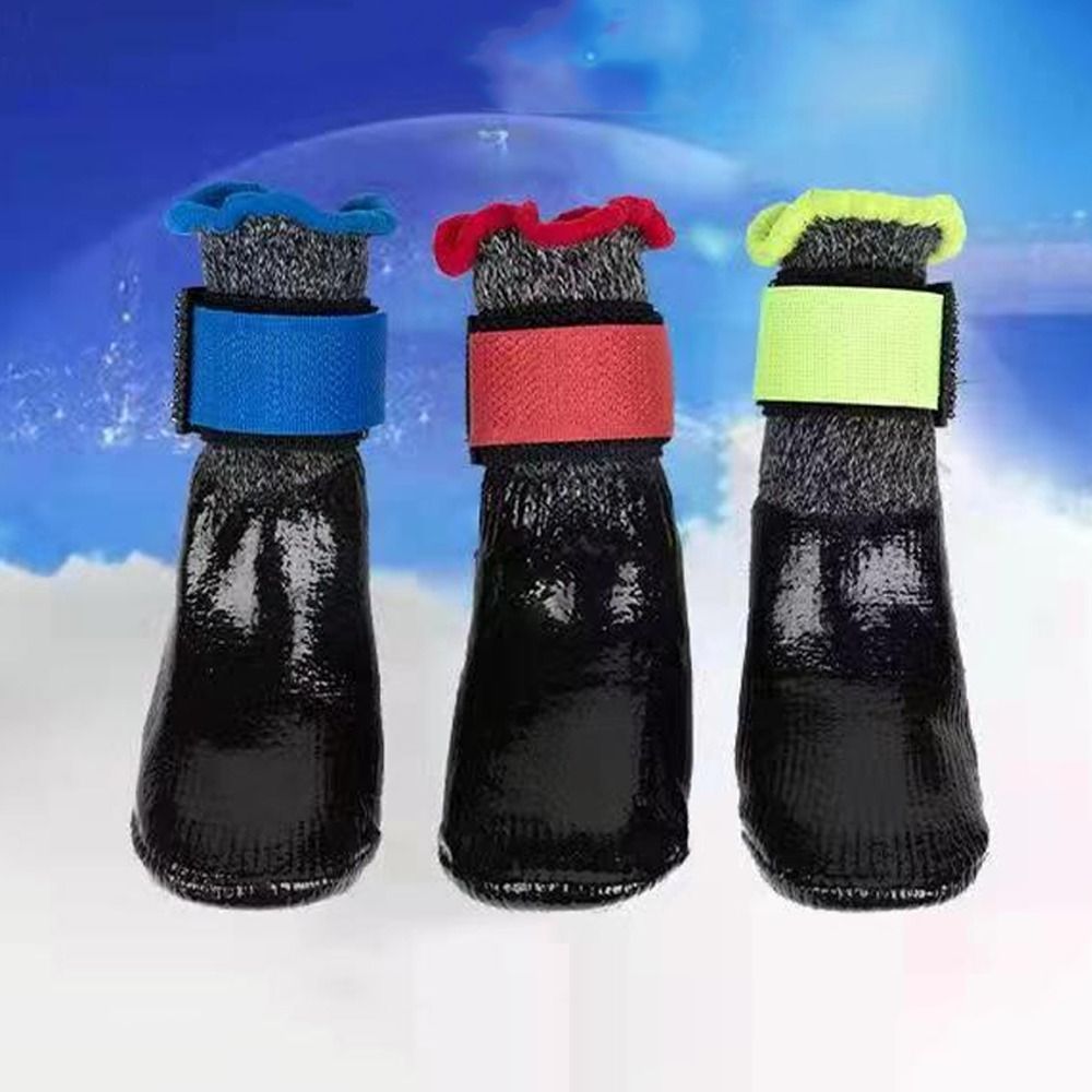 4pcs/set Waterproof Pet Socks Booties with Rubber Sole Anti Scratch Dog Foot Covers Nonslip Anti-stain Pet Paw Protector