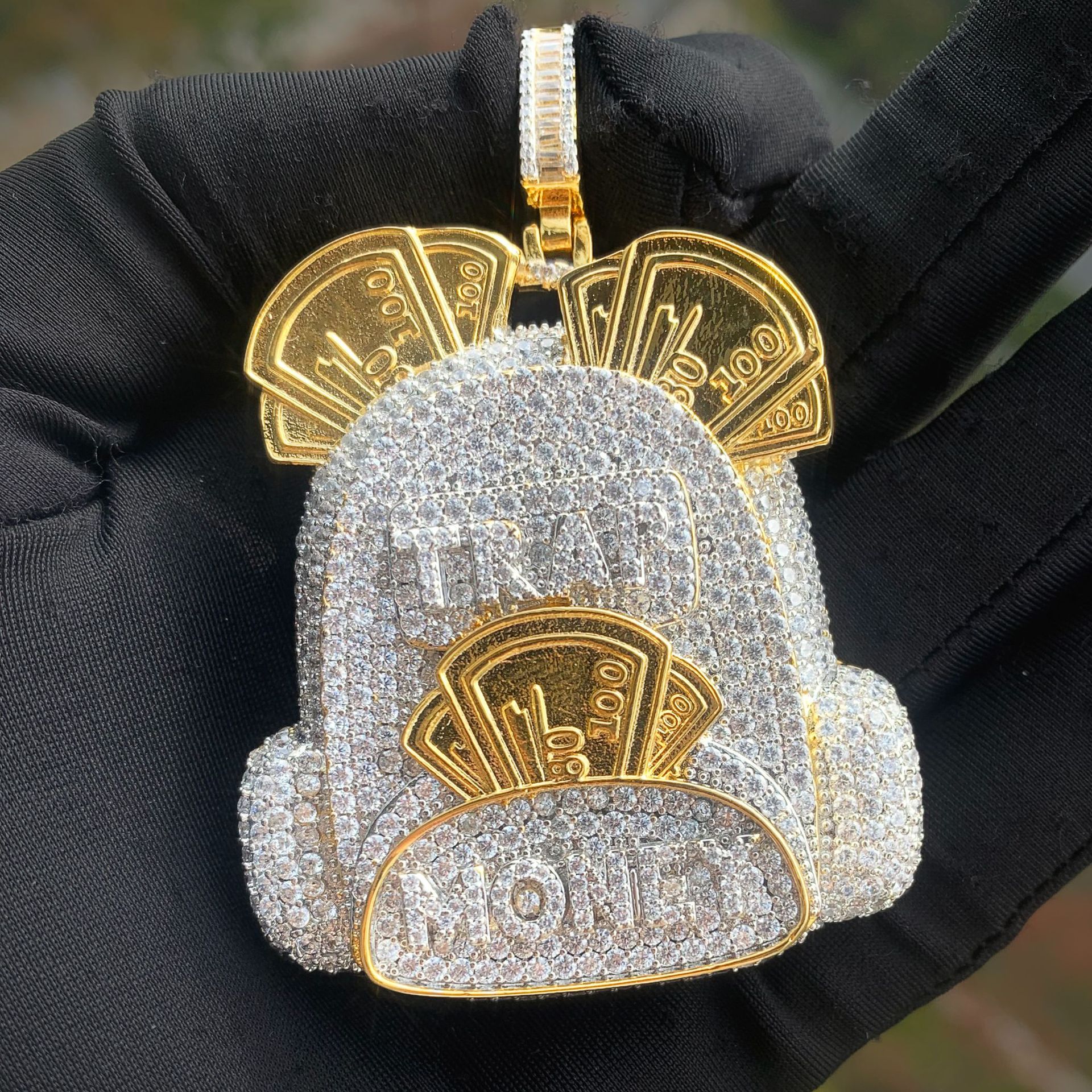 Hip Hop Originality Money Bag Pendant Necklace Bling 5A Zircon Gold Plated Mens Rap Jewelry