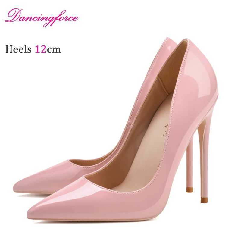 New Women Pointed Toe 8cm 10cm 12cm Nude Lacquer Leather Wedding Party Shoes High H Simple Style Off Dress Pumps Y250304