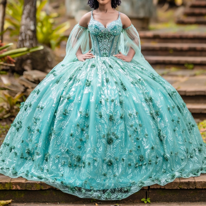 Mint Green Shiny Quinceanera Dresses Ball Gown Off Shoulder Sequin Applique Flower Beads Tull Corset Sweet 16 Dress Vestidos 15 De Anos