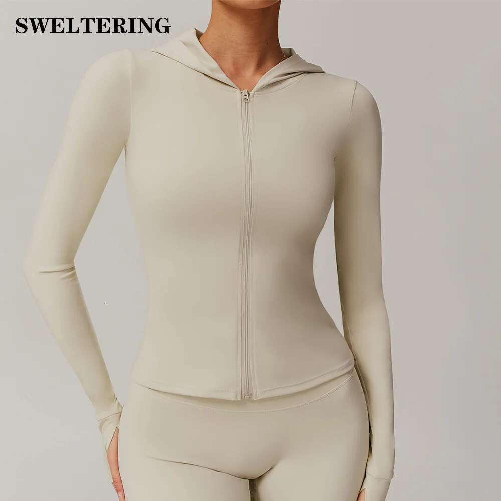 Sports Outdoor Long Sleeved Women Slim Yoga Clothes Quick Dry Zipper Cardigan Hooded Running Fiess Jacket Workout Top Kl-My