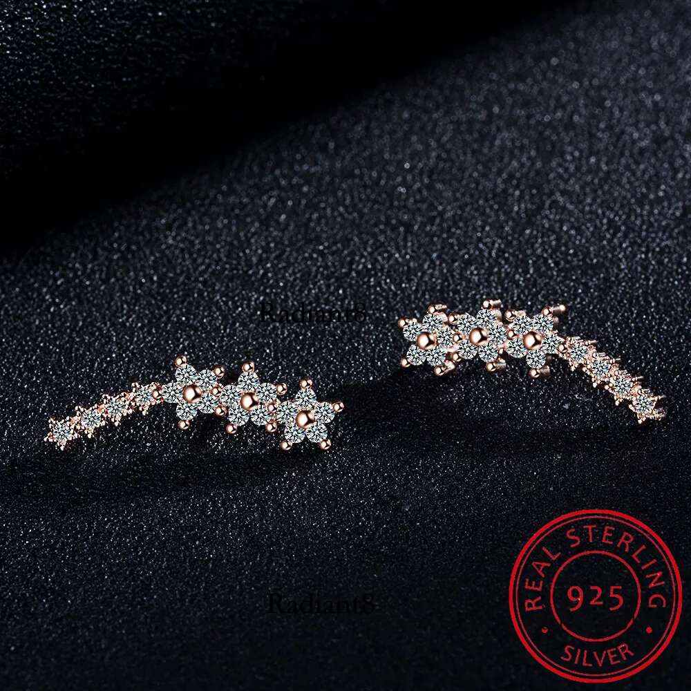 Sier Full Earrings Climber 7 Star Crawler Stud Ear Cuff for Women Black White Moissanite Jewelry Gifts