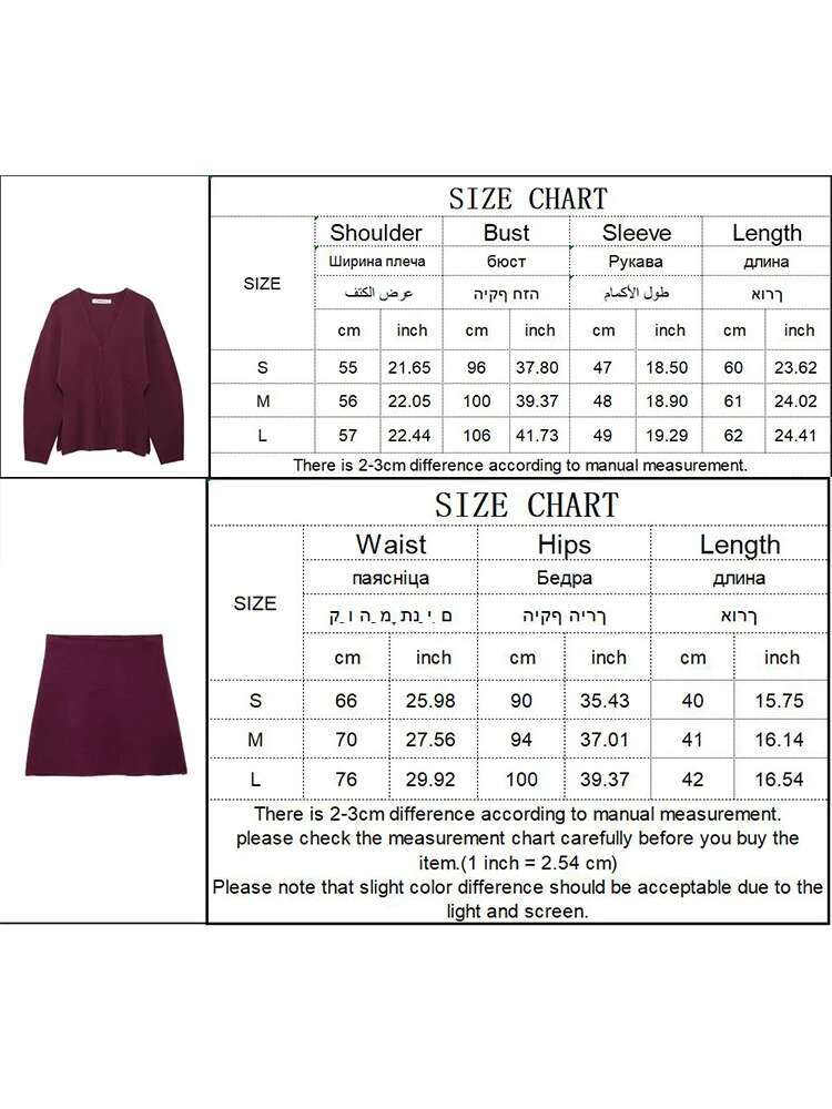 Trautumn Skirt Woman Knitted Cardigan 2024 V Neck Loose Sweater Stretch Skirts Set Winter Office Lady
