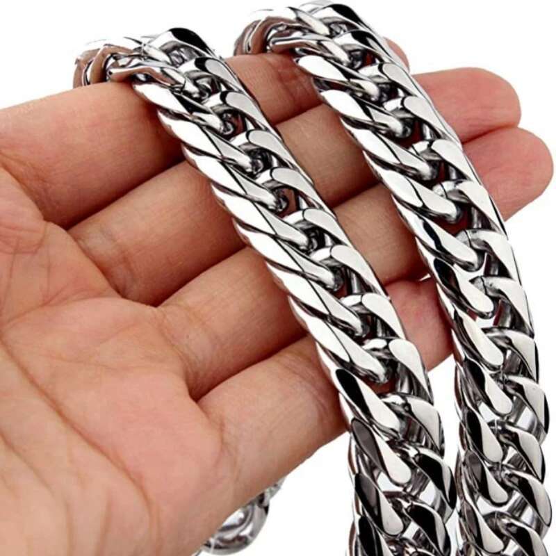 HNSP Stainless Steel Cuban Chain Necklace Bracelet For Men Neck Sier Color 8MM-14MM Thick Long Hand Chains Male Gift