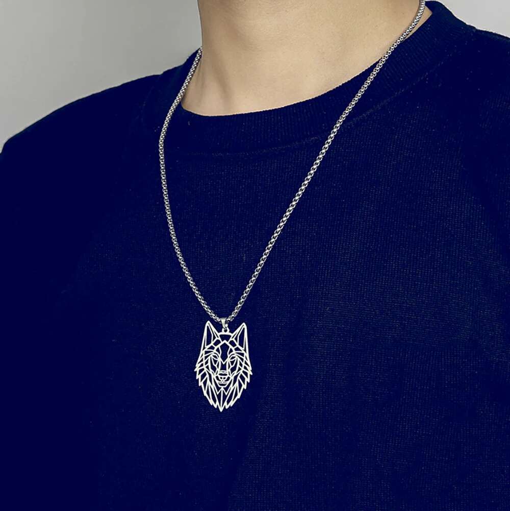 Skyrim Bear Wolf Tiger Leopard Dog Lion Animal Pendant Necklace Stainless Steel Statement Box Chain Male Men Necklaces Jewelry