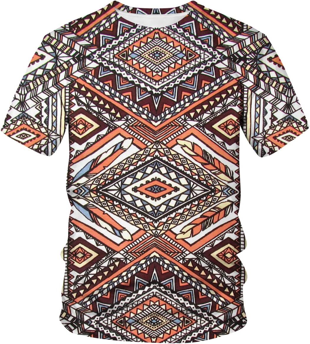 Mens T shirt Men's Aztec Print T-Shirt Summer Fashion Crew Neck Tee tee Casual tops summer clothes Green pattern