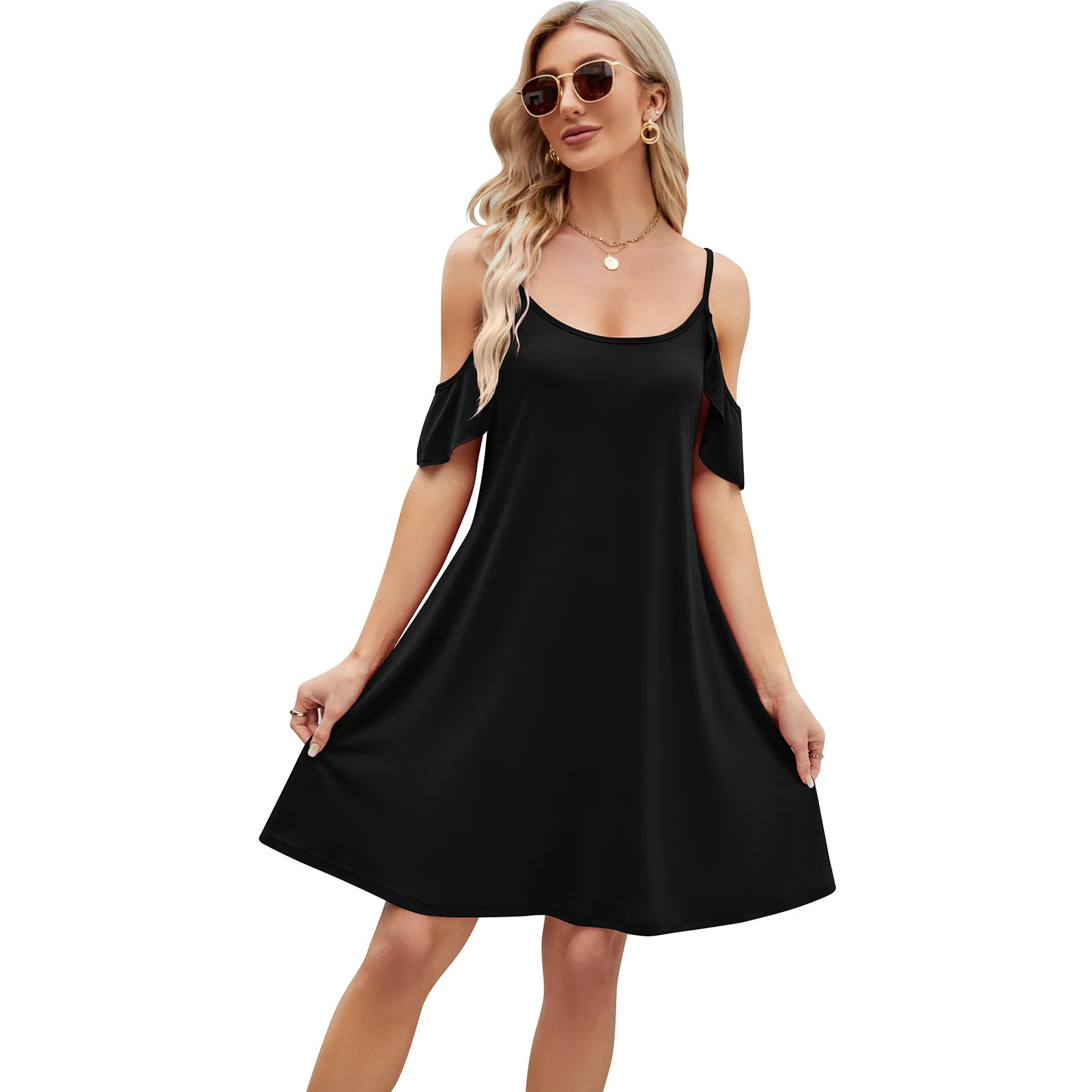 YJKDYK Womens Summer Sundresses Female Casual Camisole Vest Off Shoulder Ruffle Sleeves Dress Beach 250304