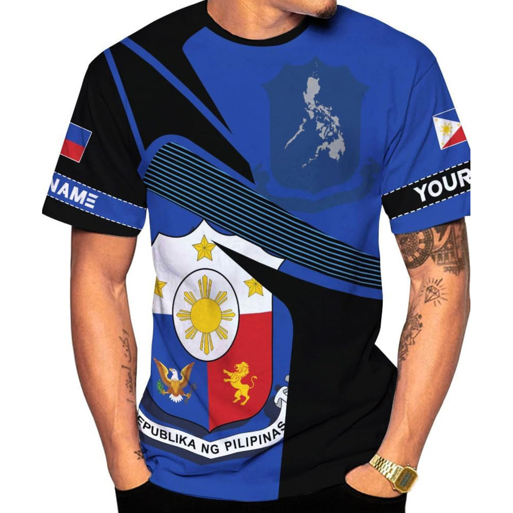 Mens T shirt Personalized Name Philippines Shirts 3D, Filipino Flag Pride Shirt Philippines Shirt Flag Tshirt for Men 3 tee Casual tops summer clothes