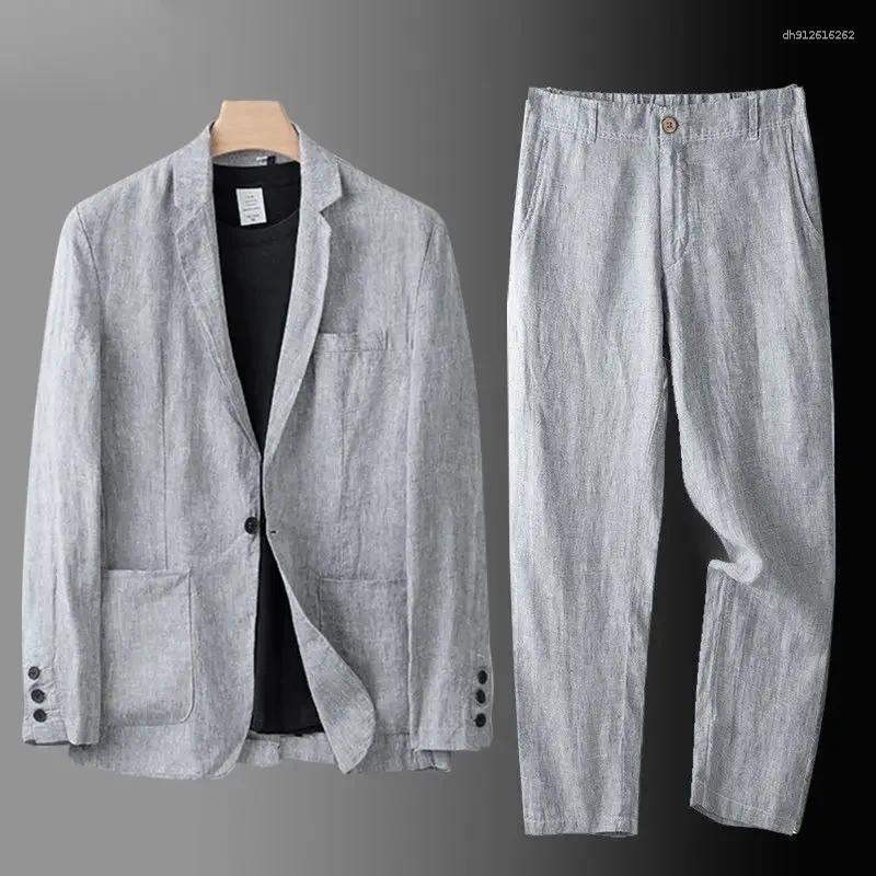 Men's Suits Casual Linen Suit Summer Sun Protection Western Style Loose Fit Top Jacket Cotton
