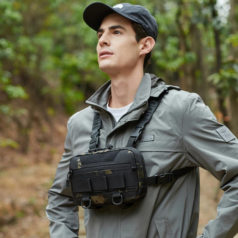 Mens Chest Bag Tactical Fishing Vest Backpack Travel Waterproof Molle Nylon Climbing Camping Backpacks Outdoor Rig Fanny Pack 250227