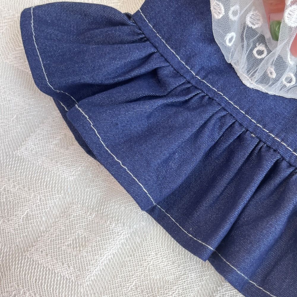 Cat Clothing Cute Dog Denim Dresses Heart Fashion Dog Cowboy Strap Dress with Ruffles Puppy Clothes For Small Medium Dogs