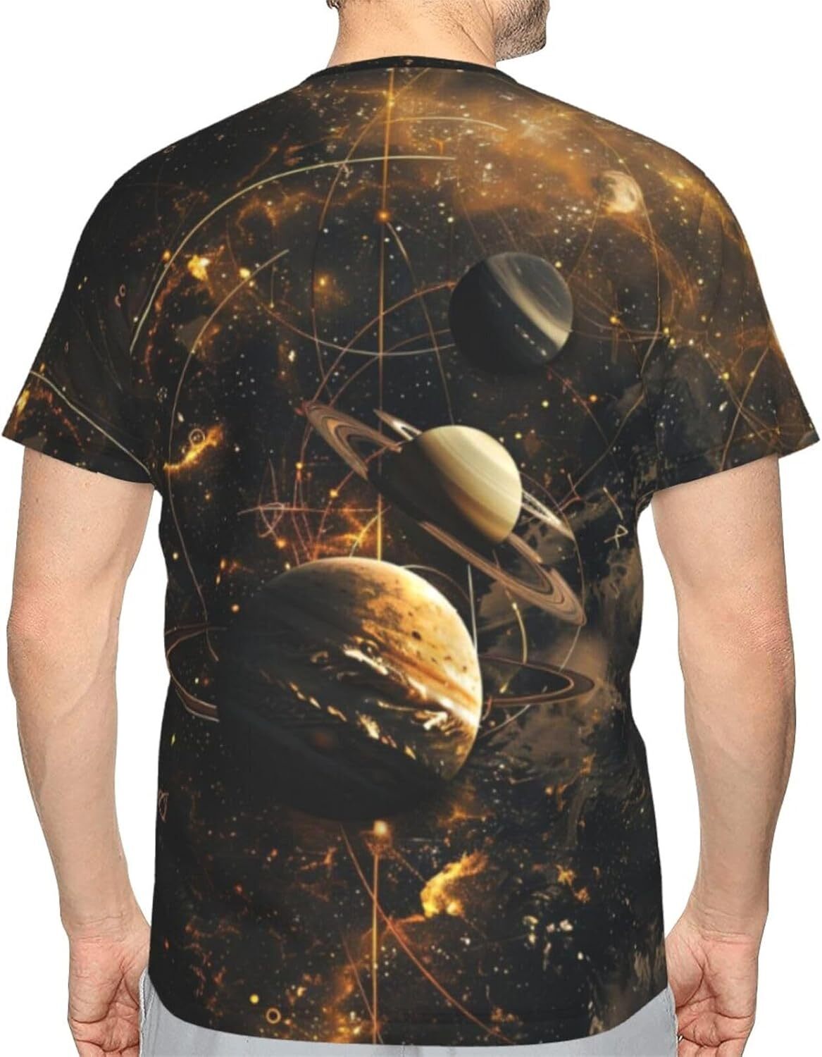 Mens T shirt Golden Planet 3D Printed T-Shirt for Men Universe Planets Graphic Soft Comfort Casual Tee tee Casual tops summer clothes