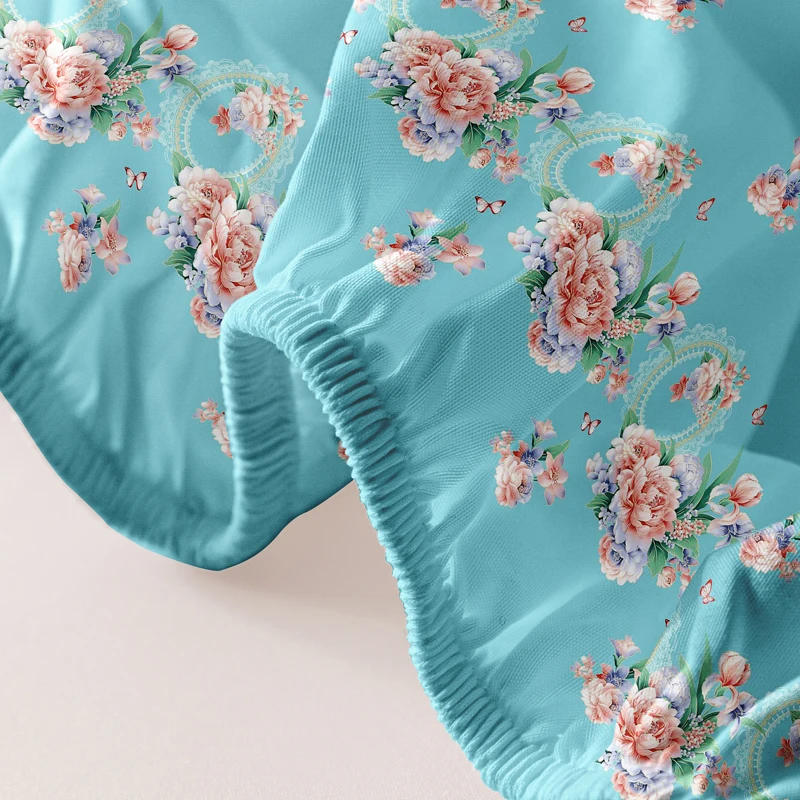 1 Simple Modern Plant Flower Printed Matte Fitted Sheet, Bedroom Printed Bed Cover, Bedding (Excluding Pillowcases)