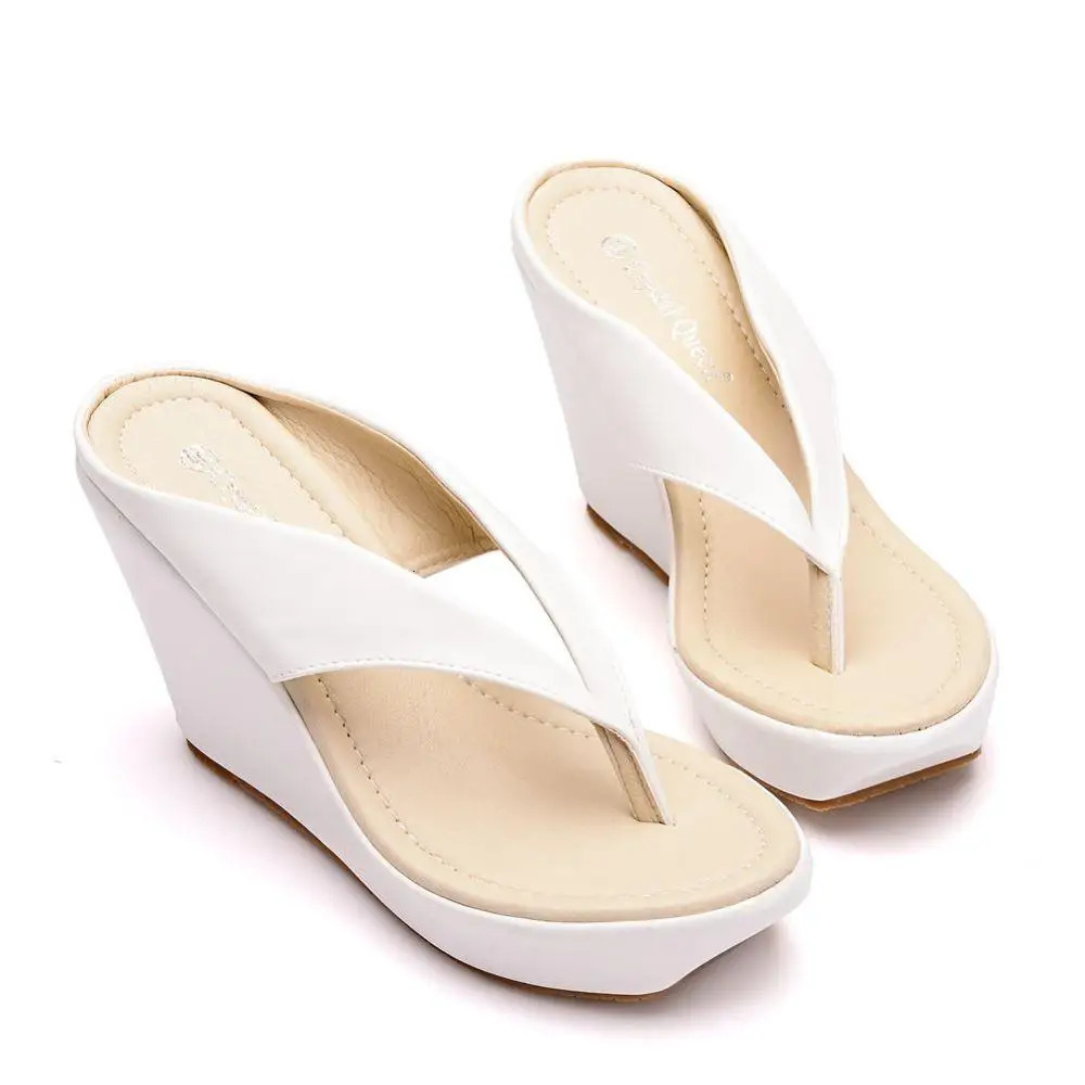Crystal Queen Platform Wedges Flip Flops High Heels Slippers White Beach Sandals Bohemia Pink 250228