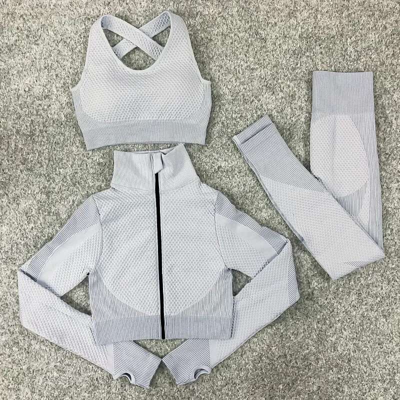 Popular Seamless Knitted Yoga Wear For Autumn And Winter, Sexy Butt-Lifting Fiess Sports Three-Piece Set