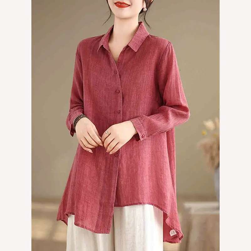 Cotton En Mid Length Shirt Spring Autumn New Artistic Style Casual Loose Slimming Temperament Tops Trendy Clothes For Women